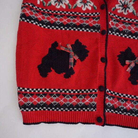 Vintage Alfred Dunner Red Holiday Knit Vest Snowflake Scottie Dog Grandmacore L - Picture 5 of 7